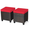 Set of 2 Outdoor Rattan Footstool Wicker Ottoman Chair Seat w/ Padded Cushions