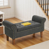 Linen Upholstered Arm Bench Bed End Window Seat Ottoman Storage Stool Bedroom UK