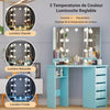 Corner Dressing Table with LED Lights Vanity Makeup Desk with Mirror & 5 Drawers