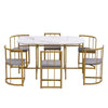 Dining Table and Chairs Set 6 Kitchen Table with MDF White Marble Tabletop Gold