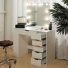 Modern LED Lights Dressing Table 6 Drawer Makeup Vanity w/ Large Mirror Set Desk