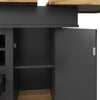 Extendable Dining Table with Wooden Effect Worktop Storage Cabinet Kitchen Table