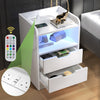 Nightstand White RGB Cabinet LED Modern Bedside Drawers Matte Table UK Socket