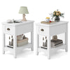 Set of 2 Rectangular Nightstand Retro Side Table with 1 Drawer White