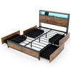 Double Size Bed Frame Metal Platform Bed w/ 4 Storage Drawers & Charging Station