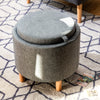Round Storage Ottoman w/ Tray Accent Fabric Storing Footrest w/ Non-Slip Pads