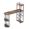 Industrial Breakfast Bar Table and 2 Stools Dining Set W/ Wine Rack Side Storage
