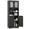 148cm Tall Bathroom Cabinet Freestanding Storage Cabinet with Glass Doors Black