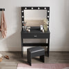 Black LED Dressing Mirror Makeup Table Bedroom Vanity Unit Set with Stool Drawer