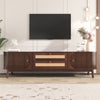 TV Stand Cabinet Lowboard TV Unit for Living Room with 2 Doors & Rattan Drawers