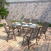 1.5m Brown Garden Table Rectangle Tempered Glass Yard Dining Table Umbrella Hole