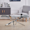 Modern Clear Tempered Glass Top Coffee Table Chrome Legs Living Kitchen Tables
