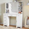 White Dressing VanityTable Wood Makeup Desk with LED Mirror 6 Drawers 2 cabinet