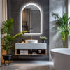 Arched LED Wall Mirror for Bathroom Backlit Anti-fog Time,Temp.Display Bluetooth