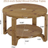 Solid Wood Round Coffee Table, 2-Tier Farmhouse Circle Center Accent Table,Brown
