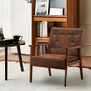 Distressed Tan Leather Upholstered Armchair Accent Chair Solid Wooden Frame Sofa