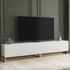 200cm Modular TV Unit | White Matt Fluted Doors | Gold Legs | Modern Cabinet