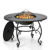 4 in 1 Outdoor Fire Pit Dining Table Round Wood Burning Fire Bowl W/ Mesh Cover
