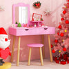 Wooden Dressing Table & Stool 2-in-1 Kids Vanity Set Children w/ Drawers