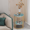 2-Tier Modern Round Coffee Table Sofa Side Table Emerald Green Marble Nightstand