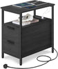 Narrow Side Table with USB Ports & Storage, Nightstand for Bedroom, Black