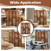 4-Panel Room Divider Privacy Screen with Carved Leaf Pattern-Brown