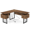 Computer Workstation L-shaped Computer Desk w/Power Outlets-Coffee