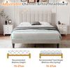 Double Bed Frame, Upholstered Platform Bed with Channel Tufted Headboard, Beige