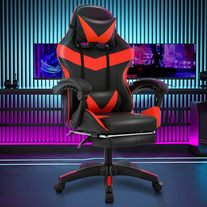 Massage Gaming Chair Leather Racing Office Executive Recliner with Leg Rest Red