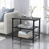 Black 3-Tier Small End Table Square Side Table with Steel Grid Storage Shelves