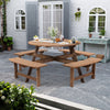 Interlocking Wooden Garden Beer Table & Bench Set Outdoor Patio Bar Dining Table
