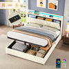 Upholstered Ottoman Bed with Hydraulic Lift & Storage Headboard with LED Strips