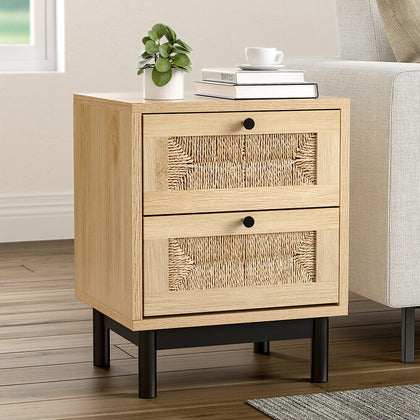 2 Straw Woven Drawer Bedside Table Chest of Drawers Storage Cabinet Furniture