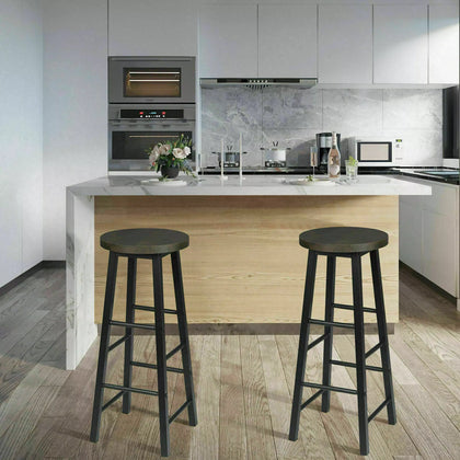 2 x Bar Stools Retro Breakfast Kitchen Bar High Chairs MDF Seat Metal Legs