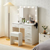 LED Vanity Table Set Dressing Table with 5 Drawers and Mirror Makeup Desk Stool