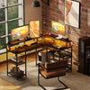 L Shaped Gaming Desk w/ LED Lights and Power Outlets for Small Space