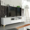 200cm TV Unit – Fluted Fronts, 2 Doors, Drawer, Gold Legs & Handles, Modern Luxe