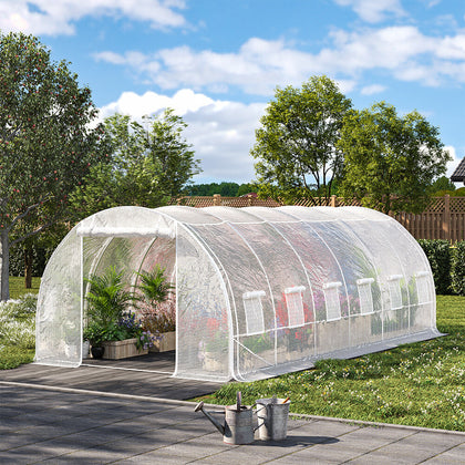 6 x 3 x 2 m Walk In Polytunnel Greenhouse Steel Frame w/ Roll Up Door PE Cover