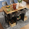 Rolling Kitchen Island Storage Trolley Cabinet with Wood Top, 3 Drawers Black