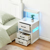 Bedside Table White LED Cabinets 3 Drawers Nightstand Bedroom W/Charging Station