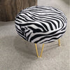 Round Footstool in Zebra Fabric with Gold Designer Legs Chic Animal Print stool