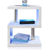 High Gloss Side Coffee Table 2 Tier Bedside End Table With LED Light Living Room