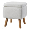 Teddy Fleece Ottoman Storage Seat Footstool Dressing Vanity Chair w/Wood Legs