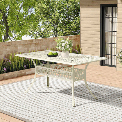 150cm Outdoor Cast Aluminum Table Patio Rectangle Dining Table w/ Umbrella Hole