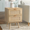 2pcs/Set Rattan Bedside Table Nightstand Cabinet 2 Drawer Wood Veneer Side Table