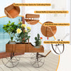 Wagon Garden Planter Cart Wooden Decorative Flower Pot Stand W/ 4 Large Wheels