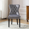Set of 2 Velvet Upholstered Button Tufted Dining Chairs with Solid Wooden Legs