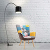 Patchwork Linen Fabric Armchair Wing Button Back Chair Single Sofa Lounge Seat