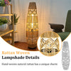 93CM Tall Natural Rattan Floor Lamp Boho Design Lamp Grid Shade Indoor Lighting