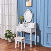Dressing Table 5 Drawer Makeup Desk Dresser w/Mirror and Stool Bedroom White